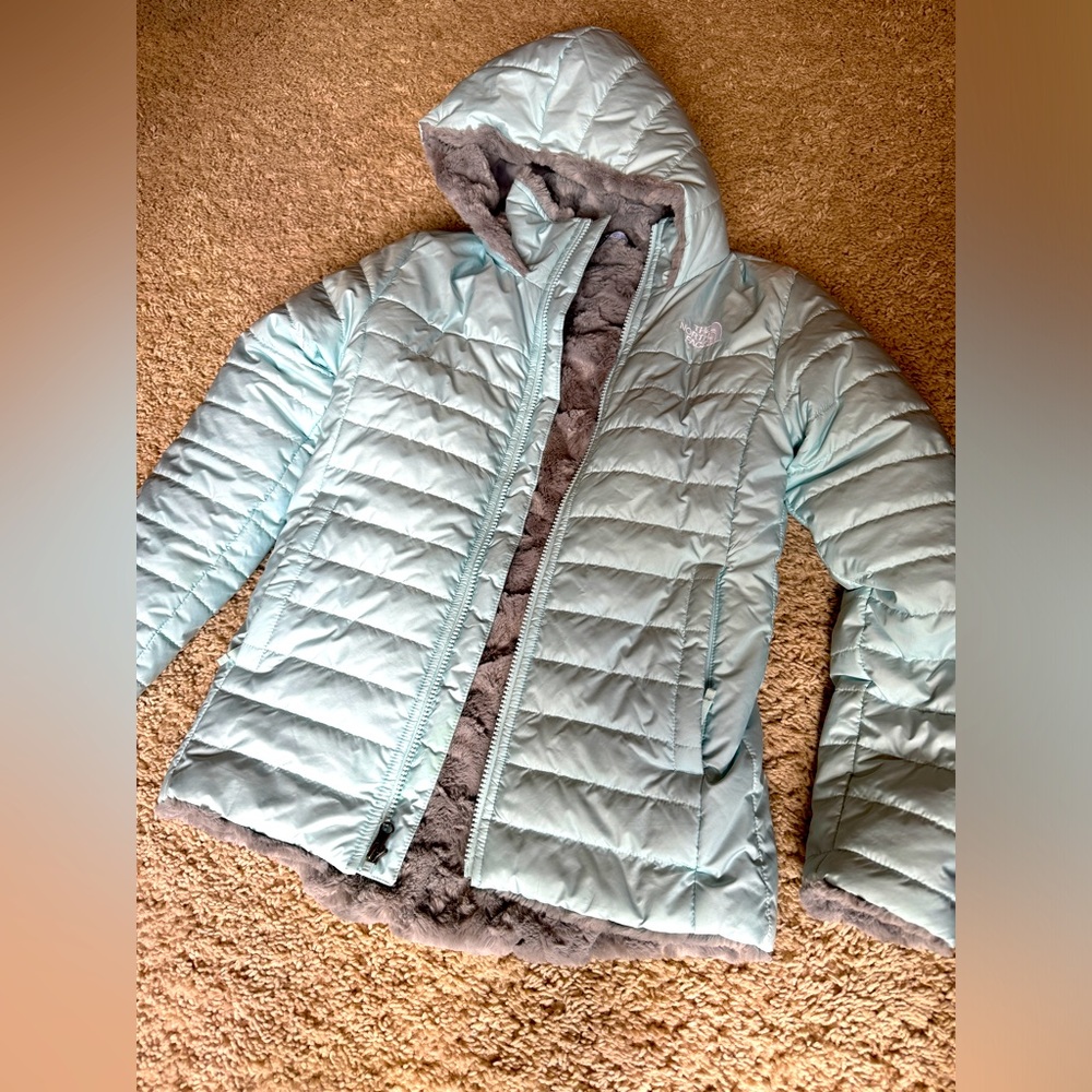 Girls North Face Lined Jacket Size M (10/12) Light Blue